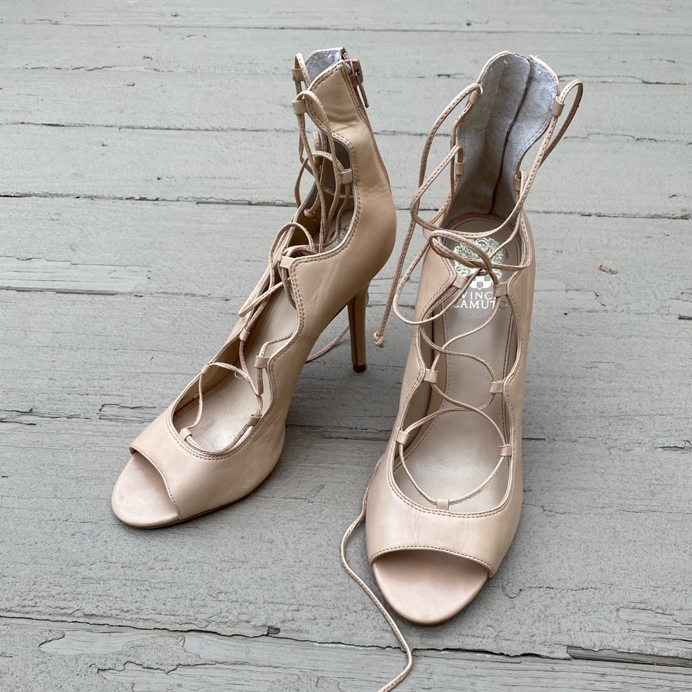Vince Camuto Nude Lace Up Heels - Size 10